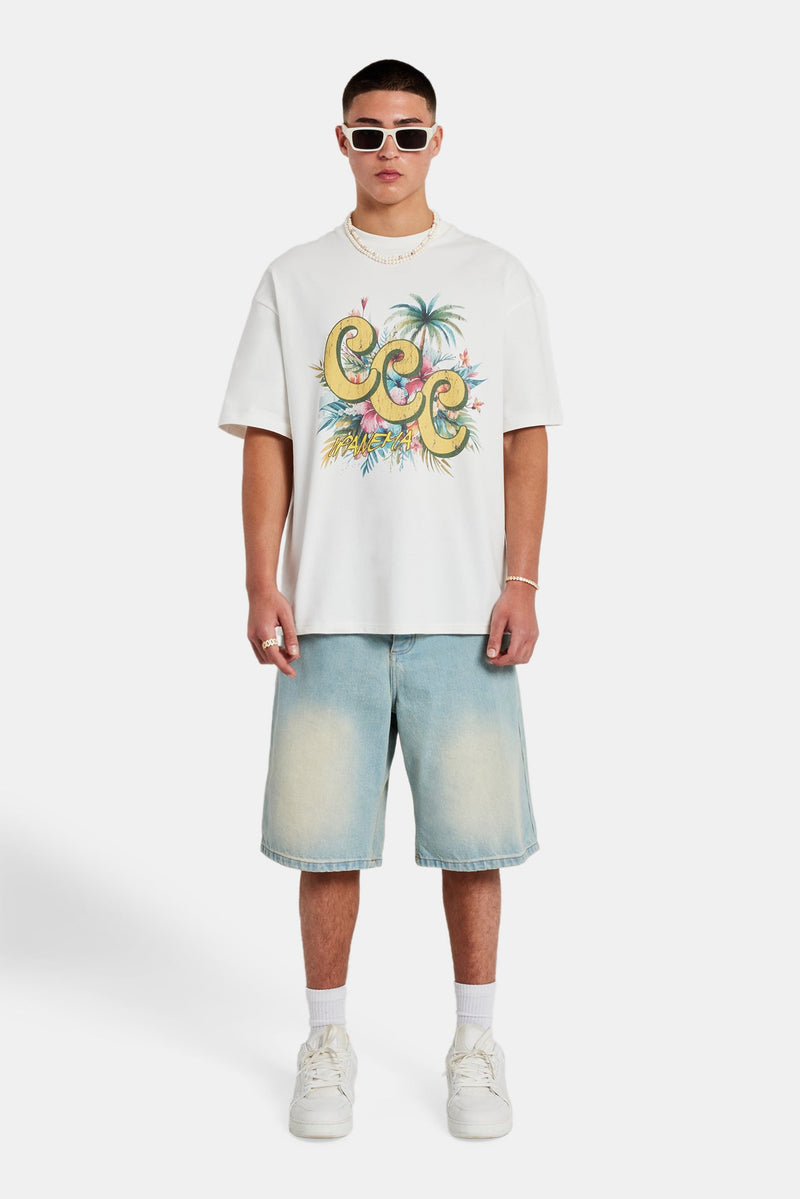 C Repeat Palm Graphic Oversized T-Shirt - Off White