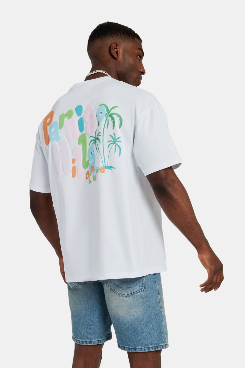 Paraiso Hill Puff Print Oversized T-Shirt - White