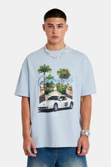 Moto Palm Oversized T-Shirt - Light Blue