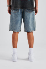 Relaxed Rhinestone Motif Bermuda Jorts - Mid Blue