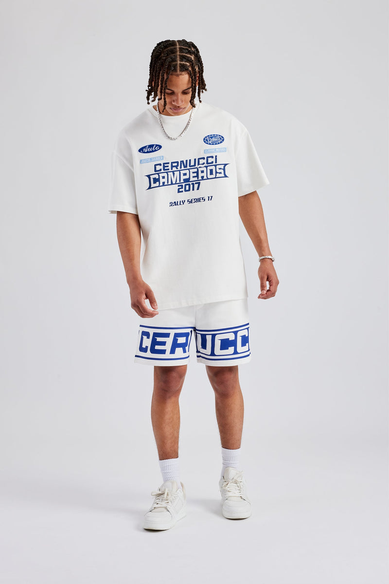 Moto Champions Oversized T-Shirt & Short Set - Off White