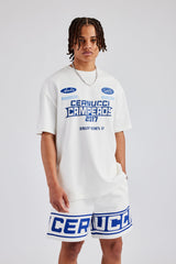 Moto Champions Oversized T-Shirt & Short Set - Off White