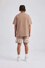 Moto Champions Oversized T-Shirt & Short Set - Washed Brown