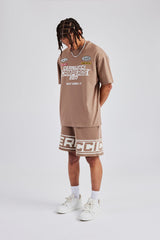 Moto Champions Oversized T-Shirt & Short Set - Washed Brown