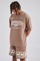 Moto Champions Oversized T-Shirt & Short Set - Washed Brown