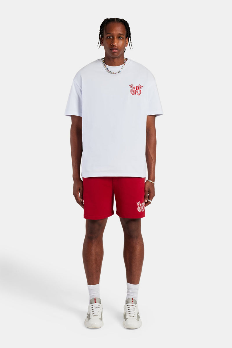 Embroidered Crest Jersey Short - Red