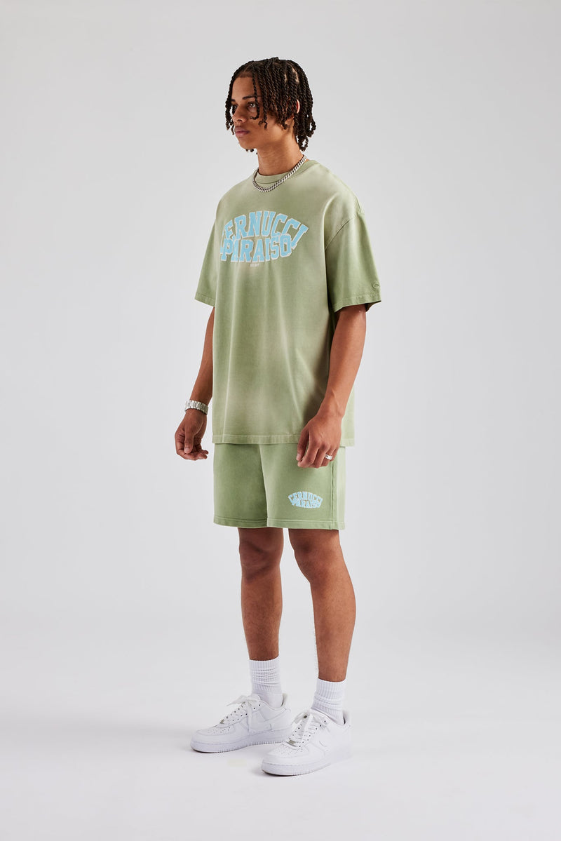 Spray Washed Paraiso Oversized T-Shirt & Short Set- Washed Green