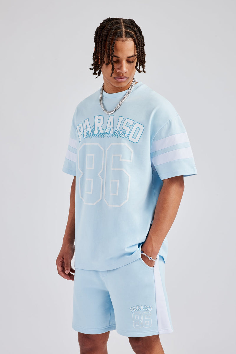 86 Varsity Skater T-Shirt & Short Set - Light Blue