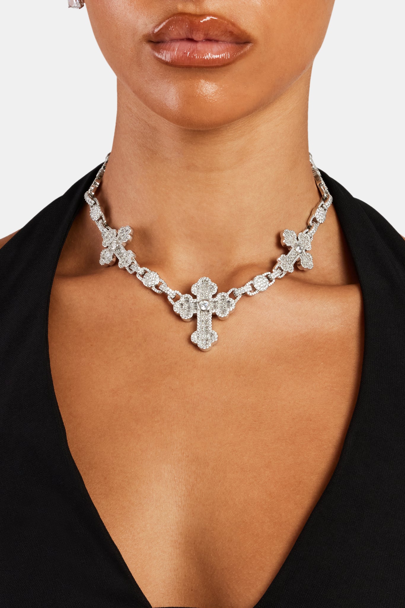 Iced Baguette CZ Cross Drop Necklace | Womens Chains | Shop Motif