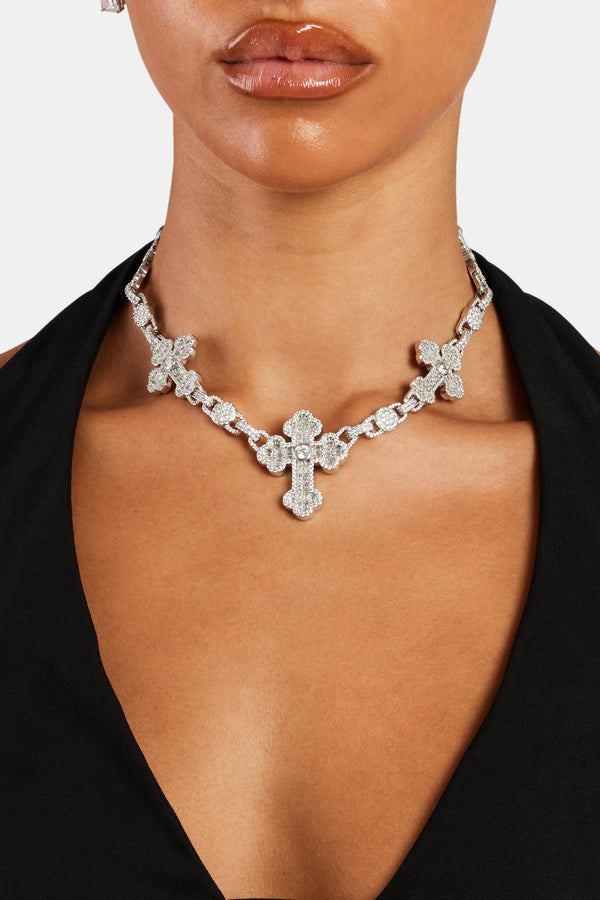 Iced Baguette CZ Cross Drop Necklace