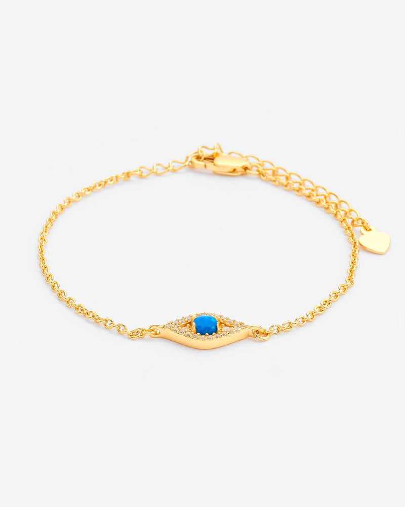 Iced Blue Opal Mini Evil Eye Bracelet - Gold