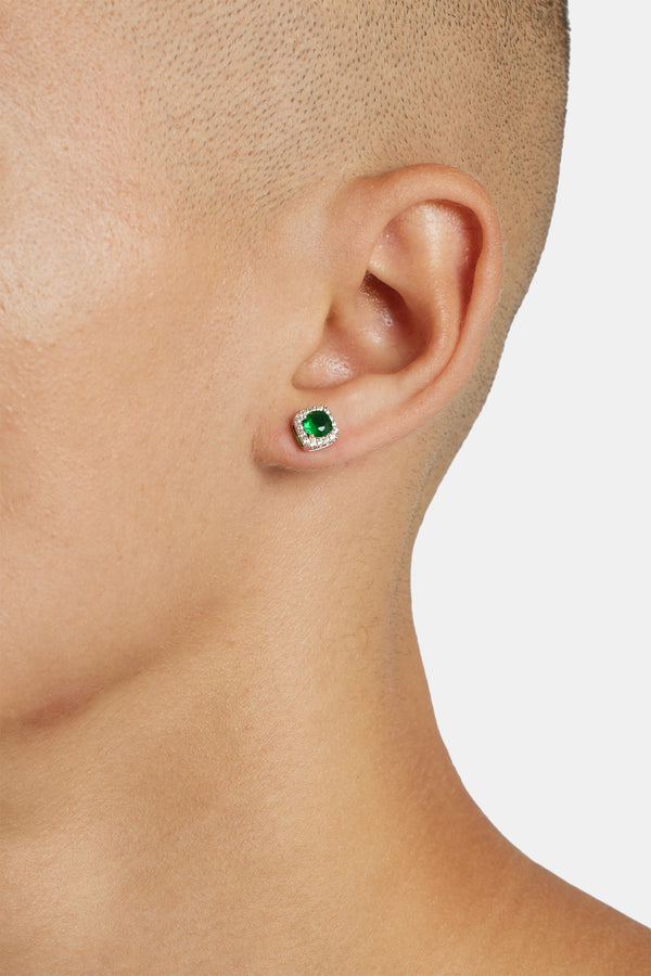 7mm Green Iced Cluster Stud Earrings