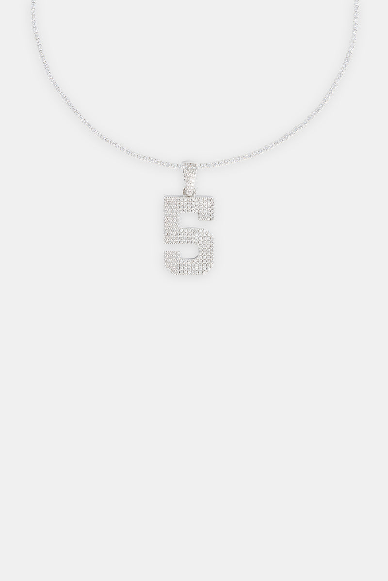Iced 5 Number Pendant - White Gold