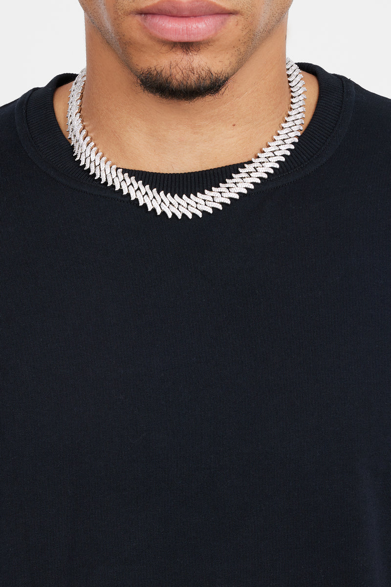 Iced Micro Pave Spike Chain - White Gold