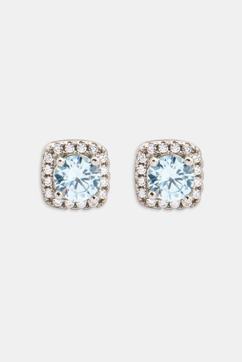 7mm Blue Iced Cluster Stud Earrings