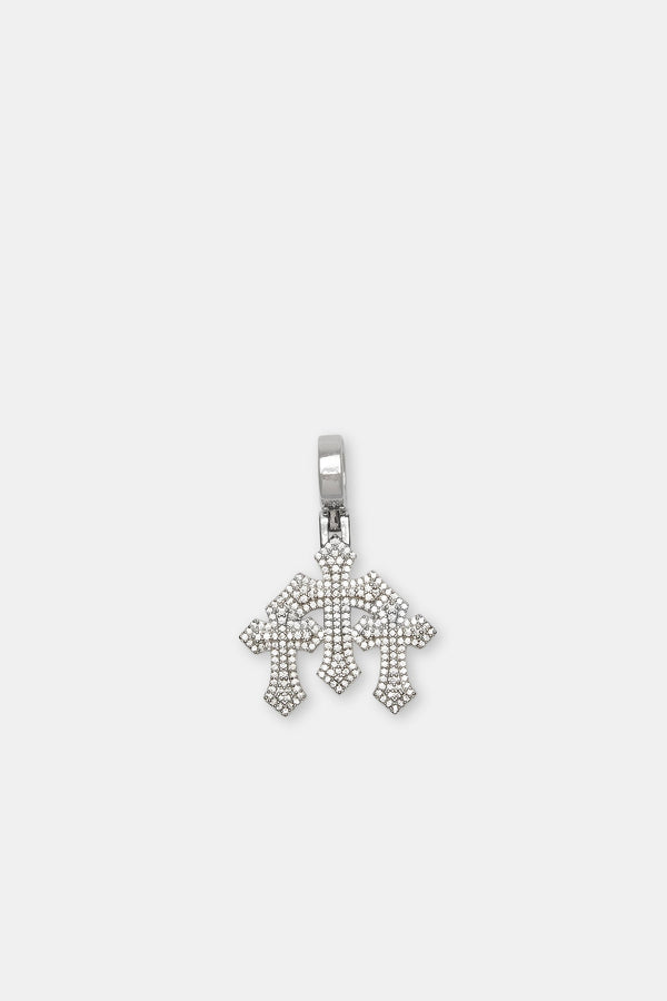 Micro Triple Cross Pendant & 3mm Tennis Chain - White