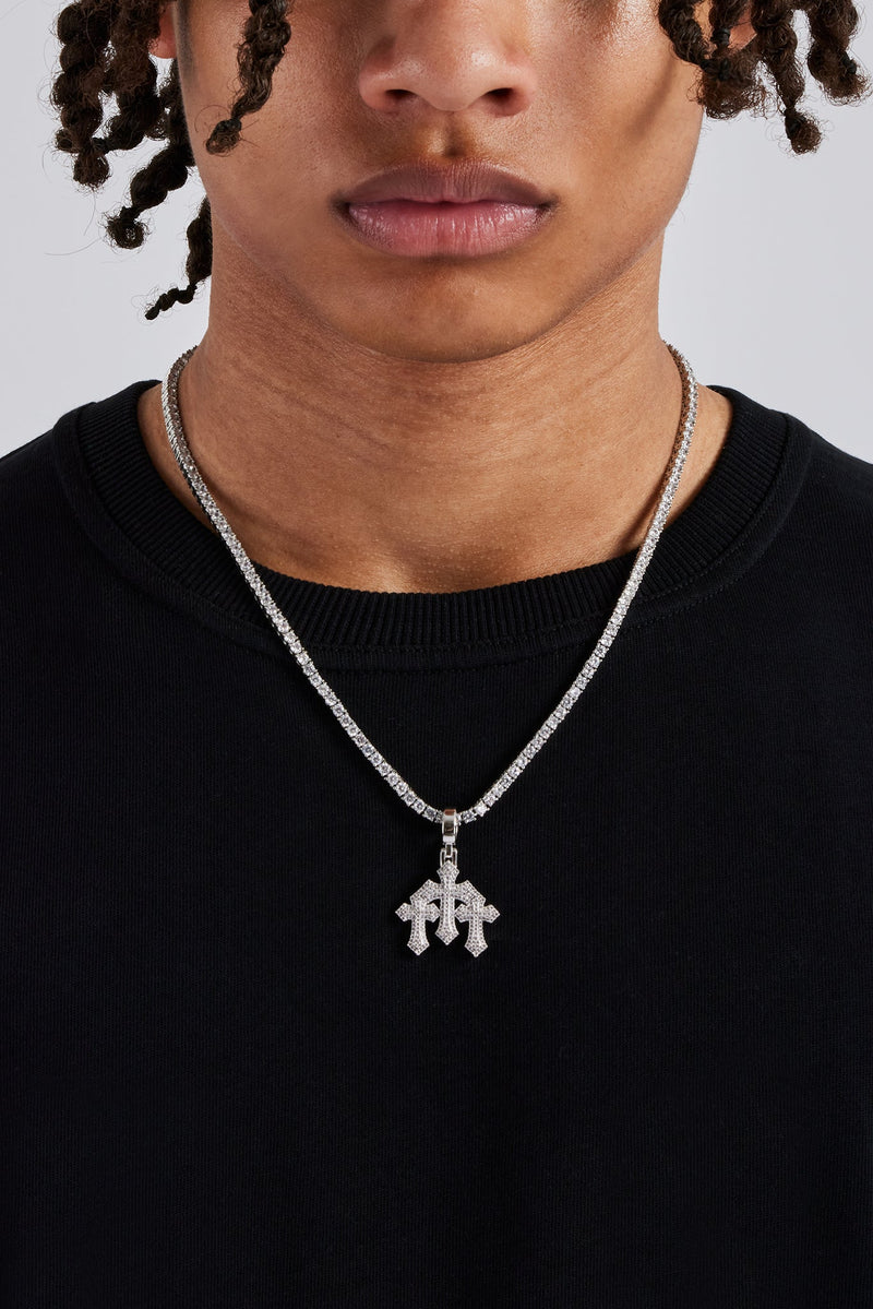 Micro Triple Cross Pendant & 3mm Tennis Chain - White