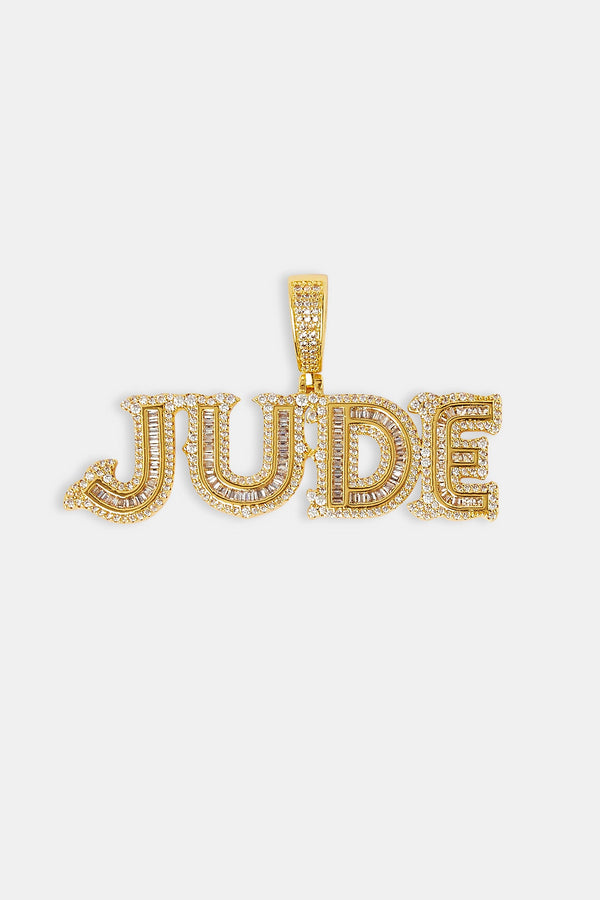 Iced Baguette Centre Letter Pendant - 22mm - Gold