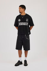 Denim Bermuda Jorts & 10mm Cernucci Motif Jean Chain - Washed Black