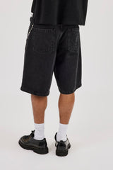 Denim Bermuda Jorts & 10mm Cernucci Motif Jean Chain - Washed Black