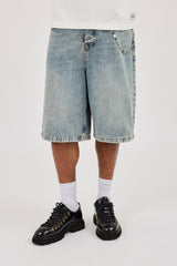 Denim Baggy Jort & 10mm Cernucci Motif Jean Chain - Antique Wash