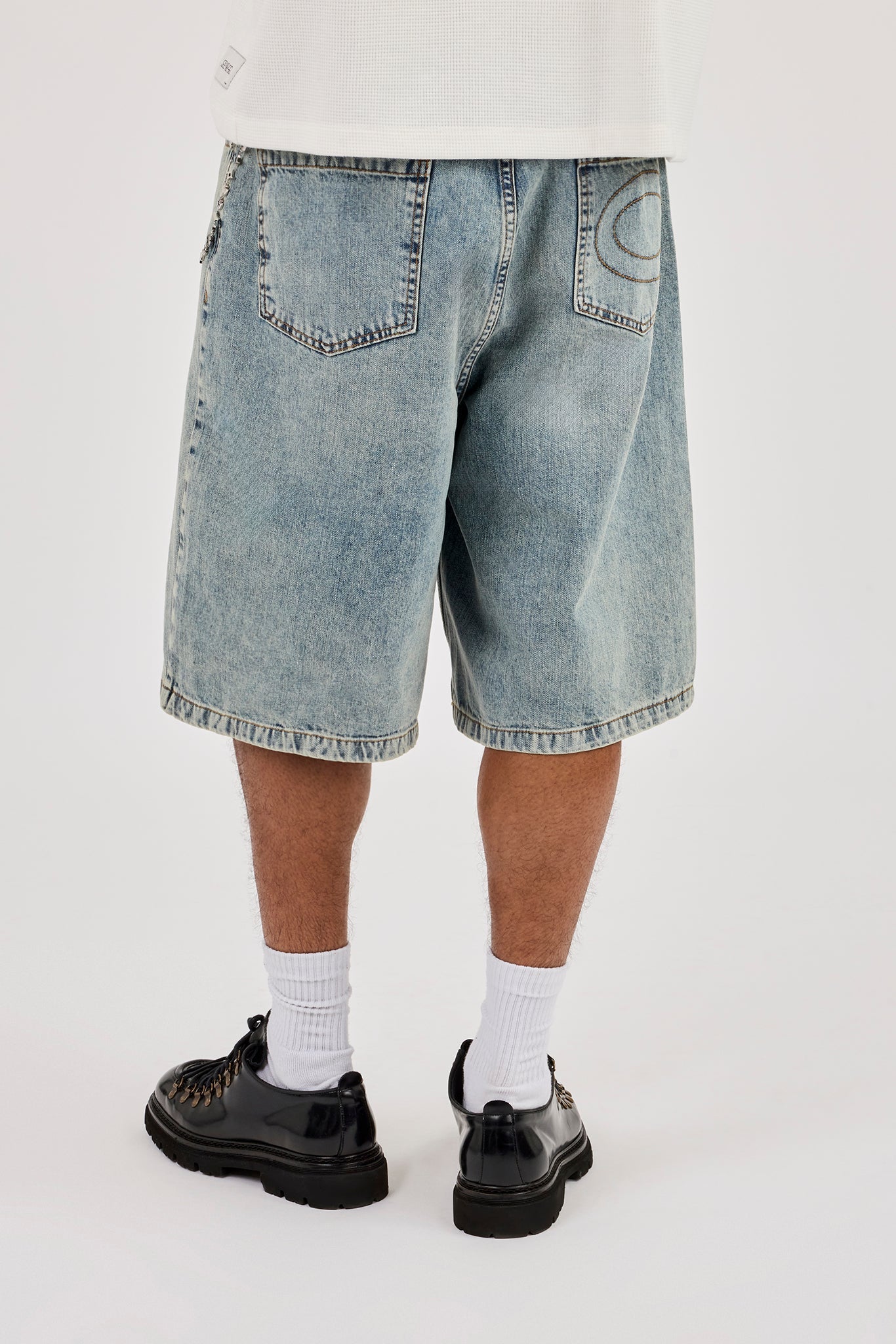 Denim Baggy Jort & 10mm Cernucci Motif Jean Chain - Antique Wash