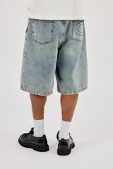 Denim Baggy Jort & 10mm Cernucci Motif Jean Chain - Antique Wash