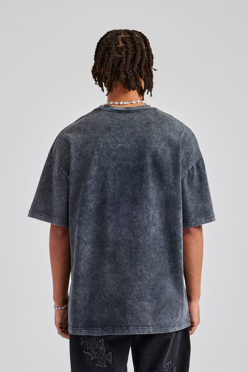 Acid Wash Diamond Grills Graphic Oversized T-Shirt