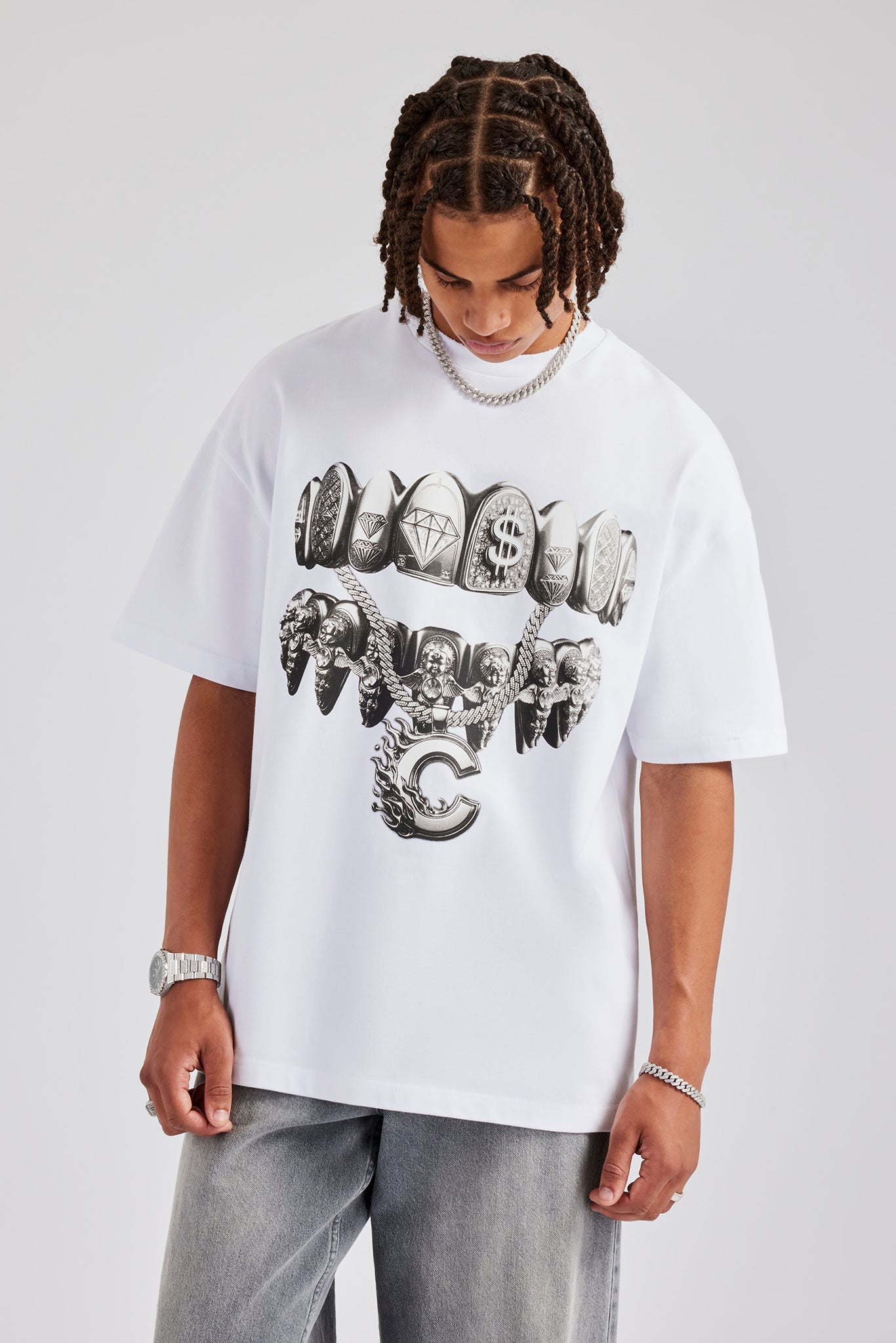 Diamond Grills Graphic Oversized T-Shirt