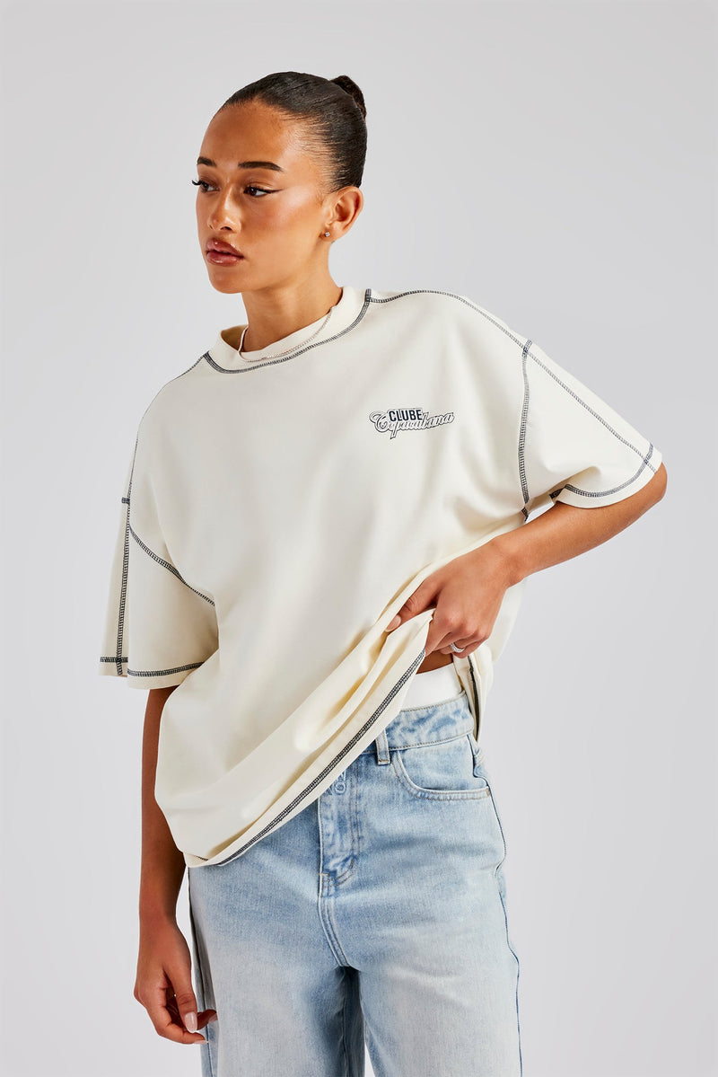 Clube Copacabana Contrast Stitch T-Shirt - Off White