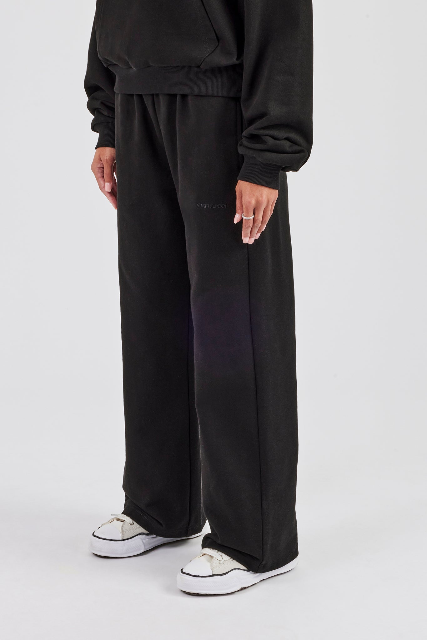 Cernucci Bubble Boxy Hoodie & Wide Leg Jogger - Black