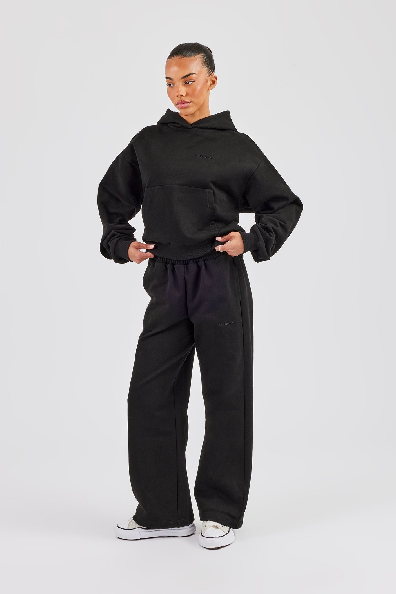 Cernucci Bubble Boxy Hoodie & Wide Leg Jogger - Black