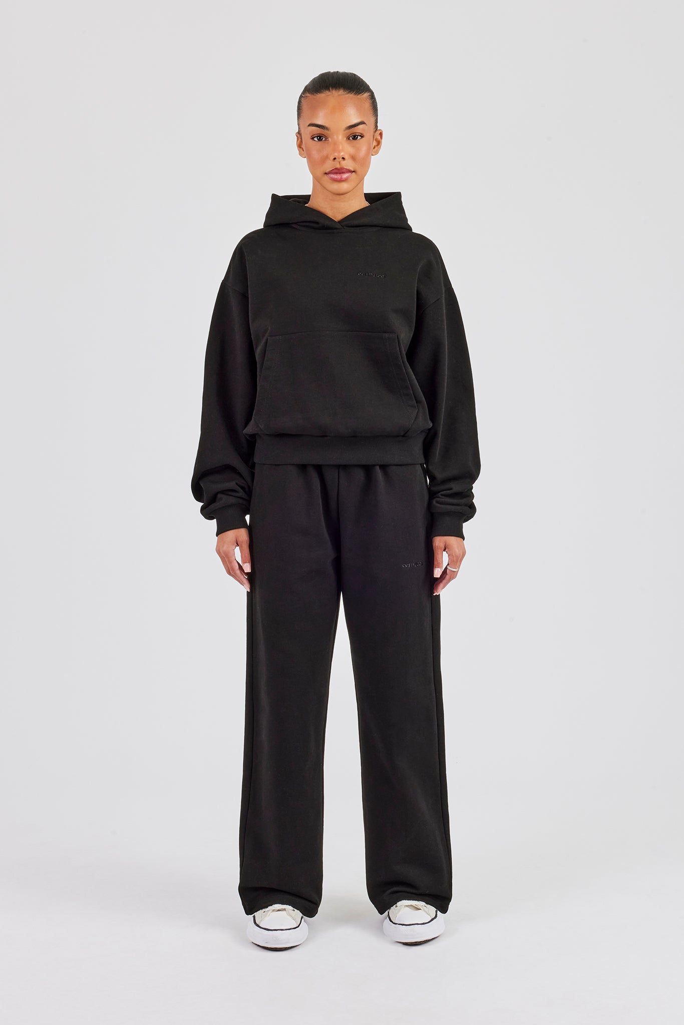 Cernucci Bubble Boxy Hoodie & Wide Leg Jogger - Black