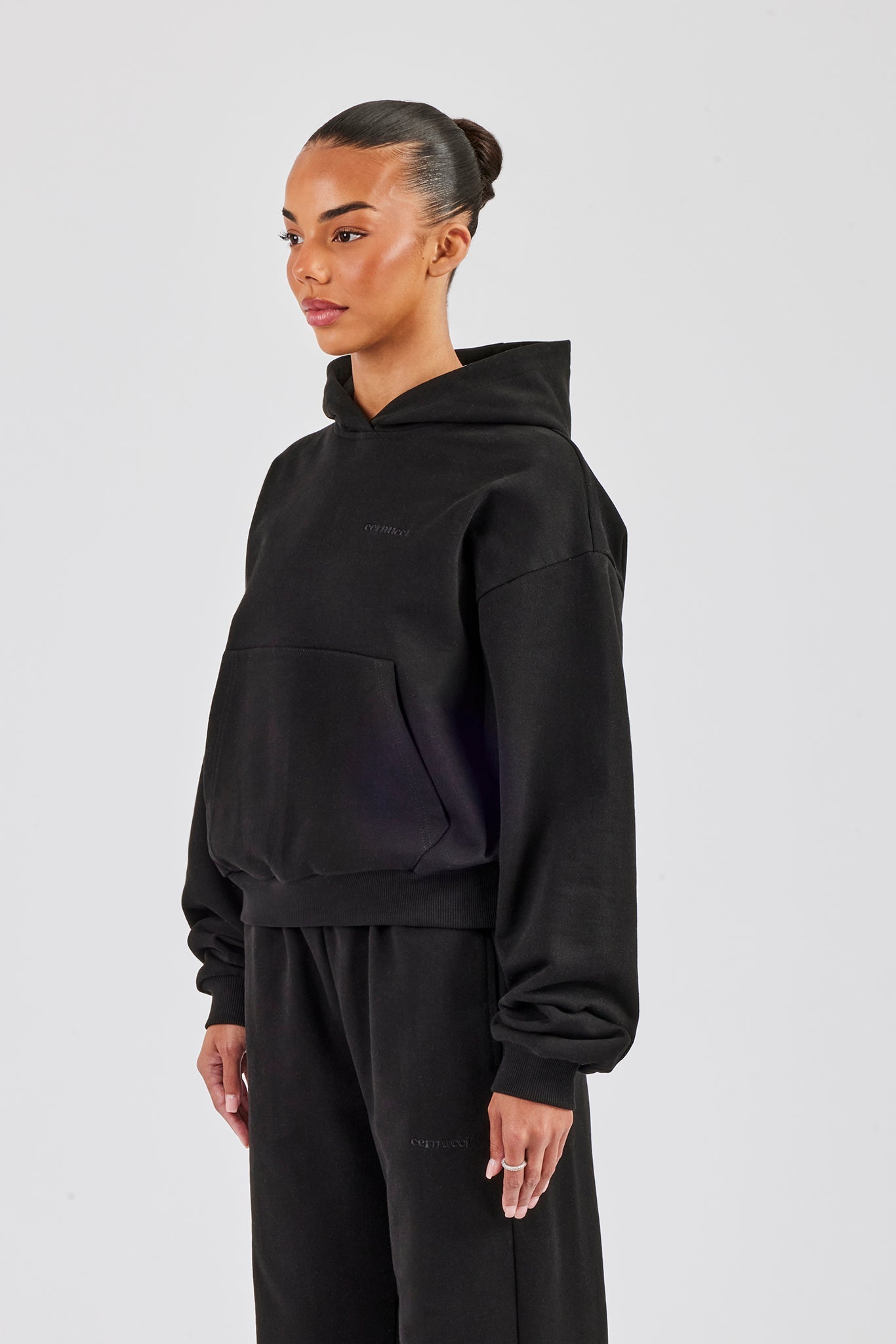 Cernucci Bubble Boxy Hoodie & Wide Leg Jogger - Black