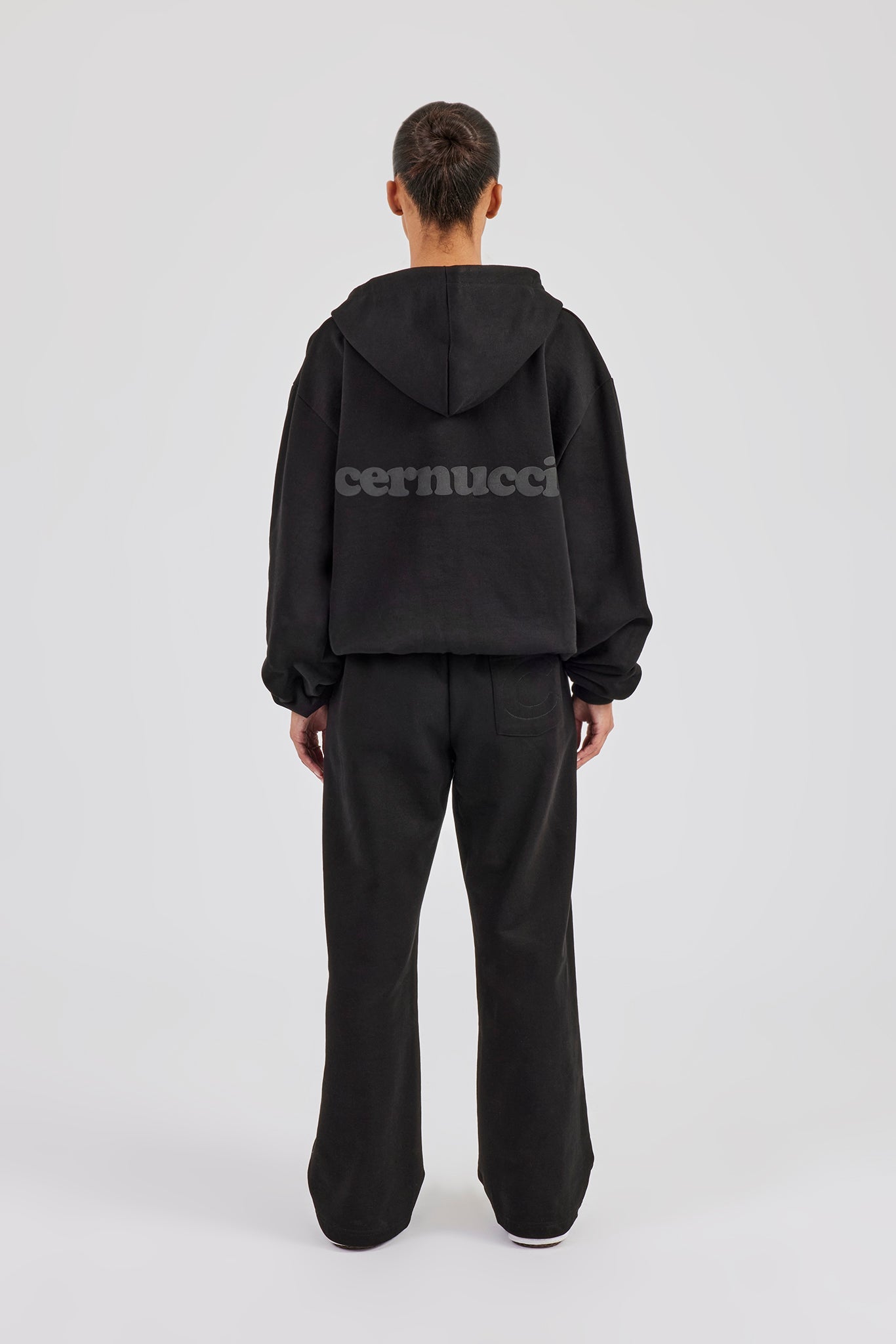 Cernucci Oversized Zip Through Hoodie & Wide Leg Jogger - Black