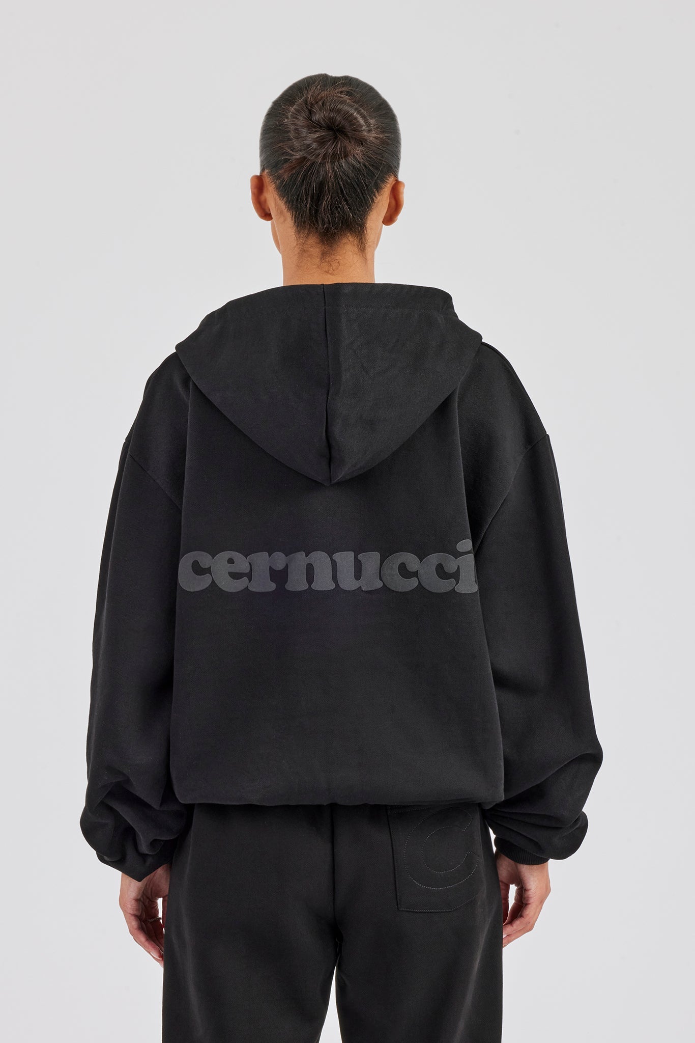 Cernucci Oversized Zip Through Hoodie - Black | Womens Hoodies