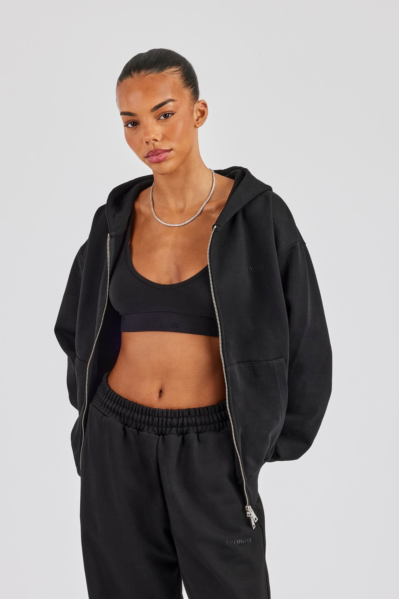 Cernucci Oversized Zip Through Hoodie - Black | Womens Hoodies