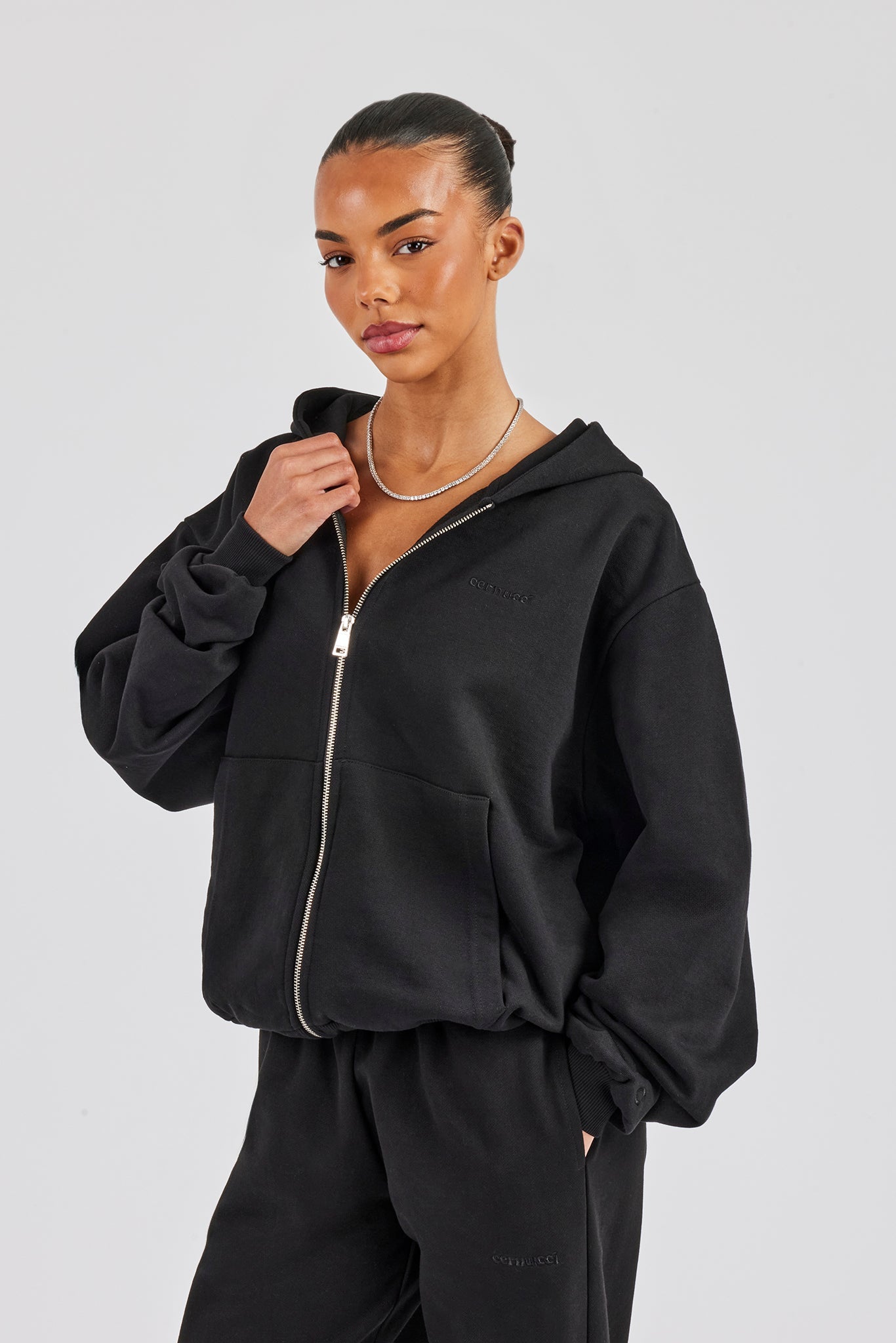 Cernucci Oversized Zip Through Hoodie - Black