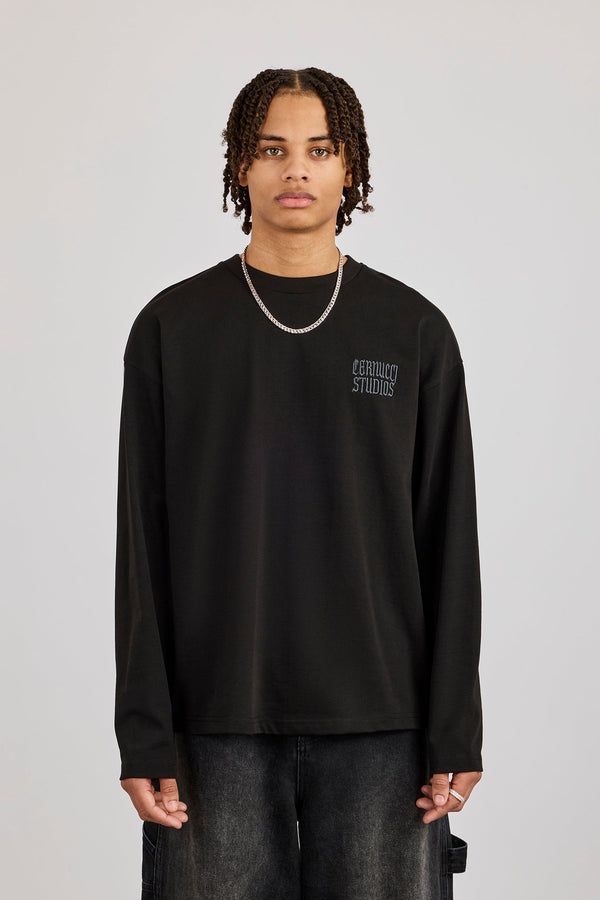Cernucci Back Print Long Sleeve T-Shirt - Black