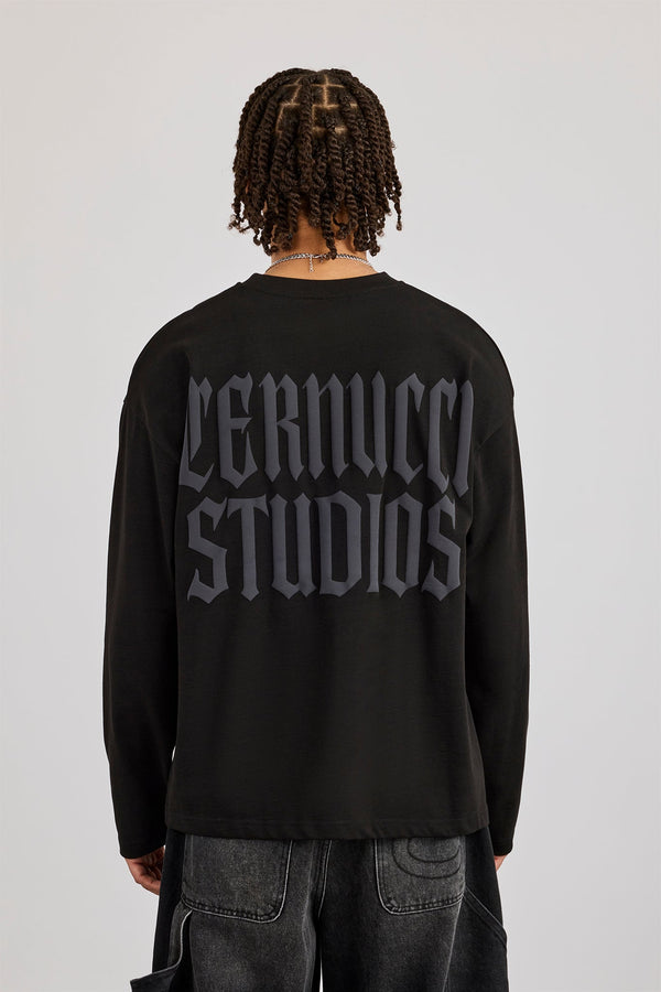 Cernucci Back Print Long Sleeve T-Shirt - Black