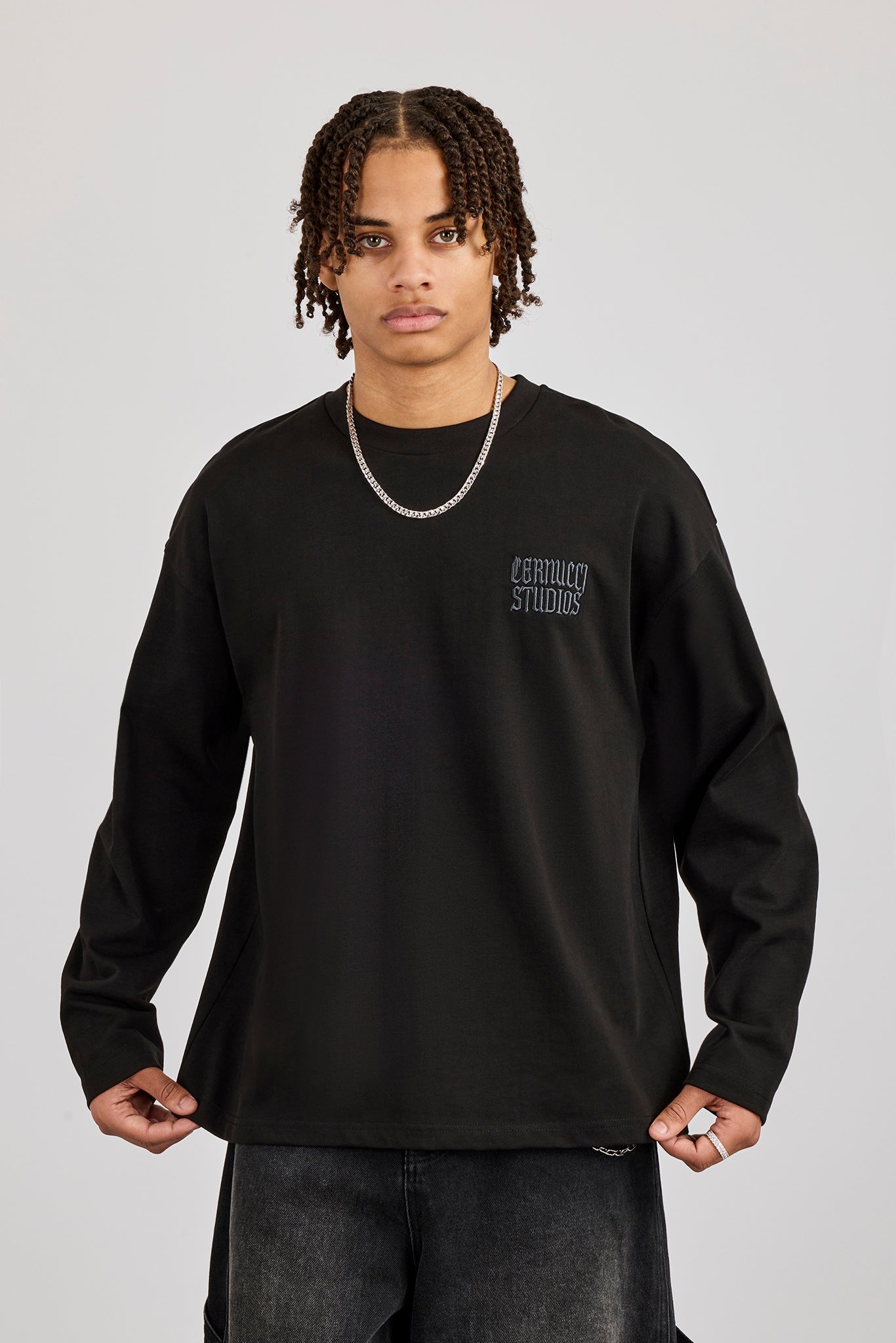 Cernucci Back Print Long Sleeve T-Shirt - Black