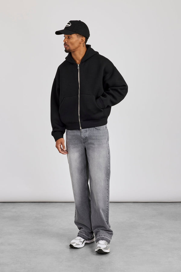 Relaxed Raw Hem Detail Jean - Washed Grey