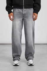 Relaxed Raw Hem Detail Jean - Washed Grey