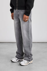 Relaxed Raw Hem Detail Jean - Washed Grey