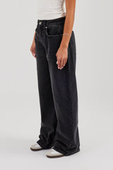 Low Rise Baggy Jean - Washed Black