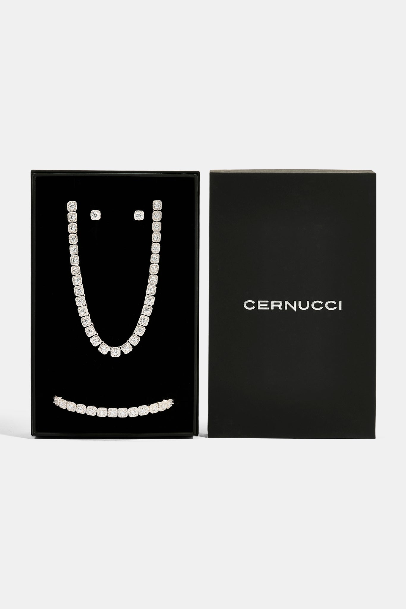 Clustered Tennis Chain, Bracelet & Iced Cluster Stud Earrings Set - 7mm - White