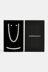 Clustered Tennis Chain, Bracelet & Iced Cluster Stud Earrings Set - 7mm - White