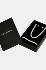 Clustered Tennis Chain, Bracelet & Iced Cluster Stud Earrings Set - 7mm - White