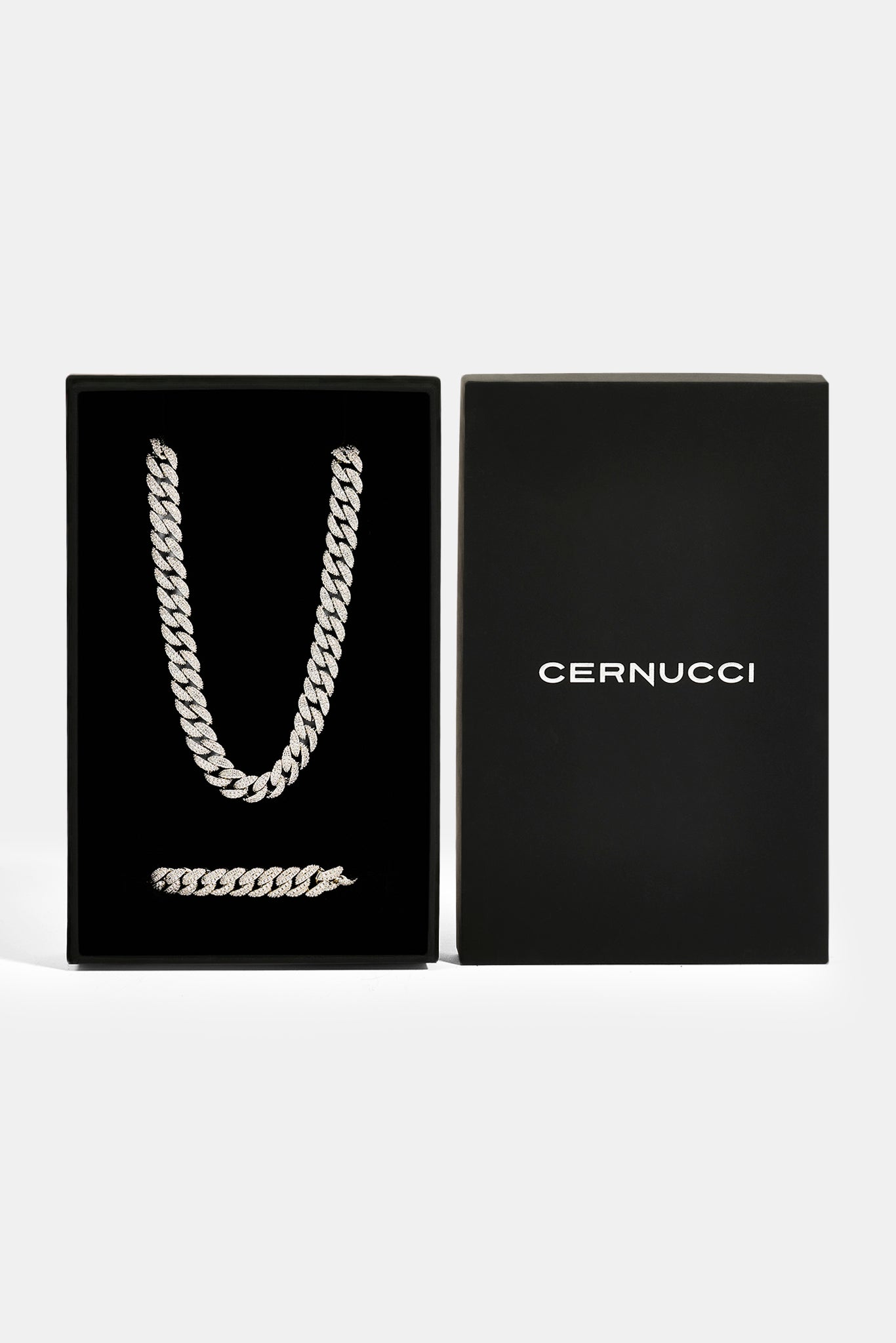 Iced Cuban Chain & Bracelet Set - 8mm - White