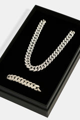 Iced Cuban Chain & Bracelet Set - 8mm - White